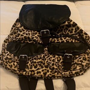 H&M Leopard Print Backpack with Black Accents